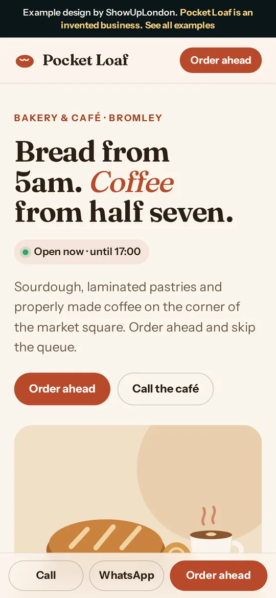 The Pocket Loaf example site on a phone