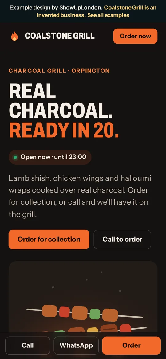 The Coalstone Grill example site on a phone